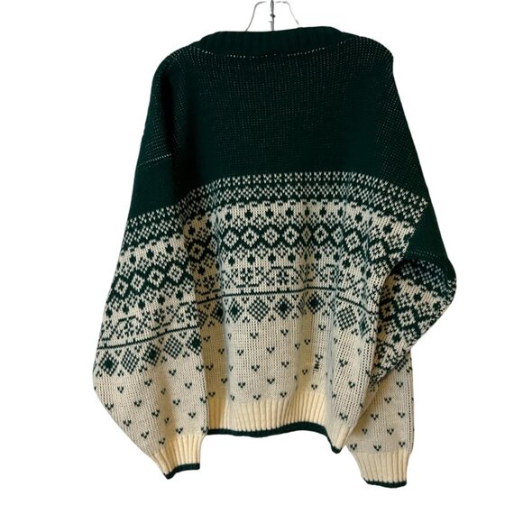 Boys Vintage Knit Sweater Size Large Fair Isle Green White USA Made Ground Contr - Picture 4 of 9